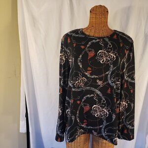 LANA LEE Black Floral Long Sleeve Blouse Size L